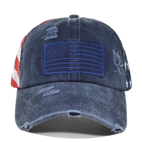 Gorra de Béisbol con Cola de Caballo y Bandiera de EE. UU. Desgastada para Mujer Gorra Trucker de Malla Transpirable Ajustable
