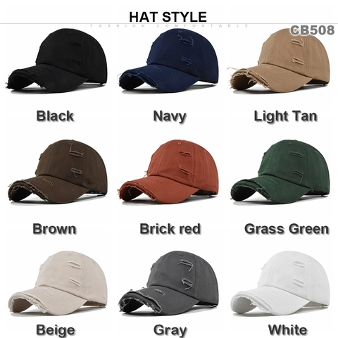 Vintage Distressed Washed Cotton Baseball Cap Distressed Worn Out Adjustable Hole Design Sun Hat Streetwear Curved Brim