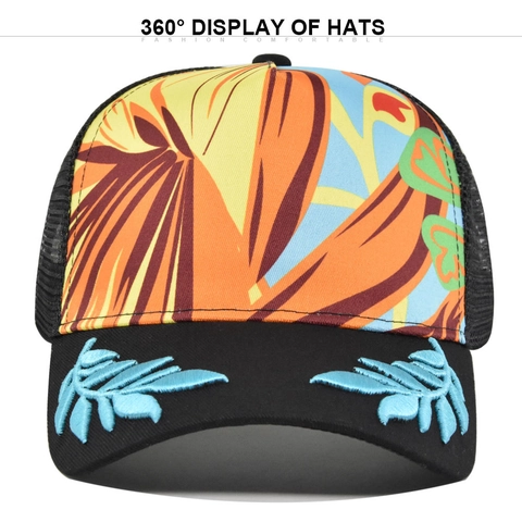 Cappello Trucker in Mesh Vintage Con Ricamo a Spiga di Grano 3D Stampa Floreale Piante Tropicali Berretto da Baseball Regolabile Traspirante Protezione Solare