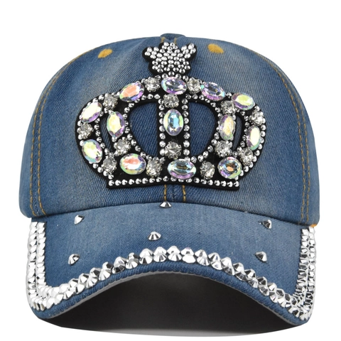 Moda Denim Strass Cappello da Baseball Donna Corona Farfalla Libellula Borchiato Jeans Cappello Regolabile Sbrilluccicante Cappello da Sole