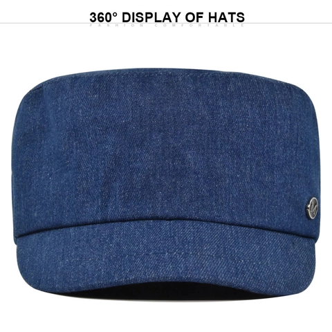 Unisex Denim Cadet Cap Adjustable Flat Top Military Hat Short Visor Sunshade Casual Fashion Hat With Metal Letter M Label