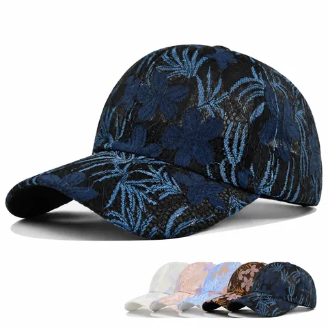Elegante Dames Kant Bloemen Borduurwerk Honkbalpet Ademend Verstelbaar Polyester Zonnehoed Outdoor Casual Mesh Pet