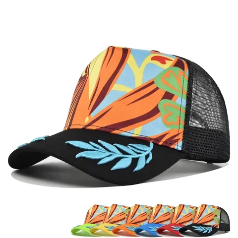 Cappello Trucker in Mesh Vintage Con Ricamo a Spiga di Grano 3D Stampa Floreale Piante Tropicali Berretto da Baseball Regolabile Traspirante Protezione Solare