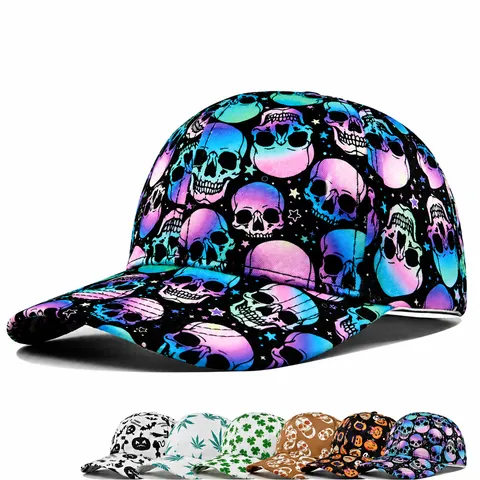 Cotton Adjustable Curved Brim Baseball Cap Printed Skull Halloween Pumpkin Clover Fashion Outdoor Sun Hat For Men Women