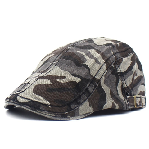 Basco Camouflage Unisex in Cotone Coppola Rétro Sport all'Aperto Protezione Solare Berretto Piatto Con Fibbia in Metallo Regolabile