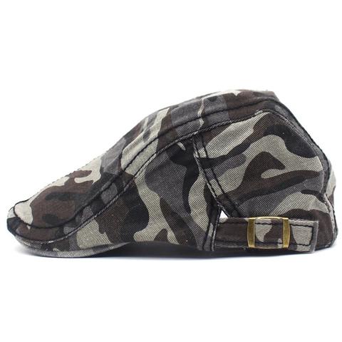 Basco Camouflage Unisex in Cotone Coppola Rétro Sport all'Aperto Protezione Solare Berretto Piatto Con Fibbia in Metallo Regolabile