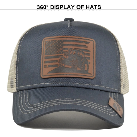 Cappello Trucker in Rete Con Toppa in Pelle Trattore Retro Regolabile Traspirante Berretto da Baseball per Uomo Donna Outdoor Sole Protezione