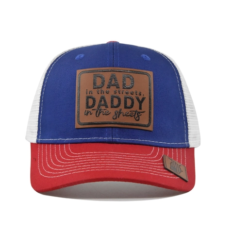 Καπέλο Trucker με Δερμάτινο Έμβλημα Dad In The Streets Daddy In The Sheets για Άνδρες Γυναίκες Αναπνεύσιμο Δίχτυ Καπέλο Μπέιζμπολ