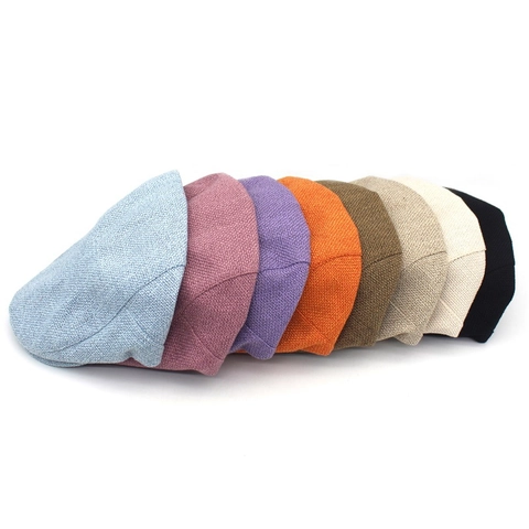 Retro Cotton Linen Flat Cap For Men Solid Color Woven Newsboy Beret Hat Outdoor Breathable Sun Protection Duck Tongue Painter Cap
