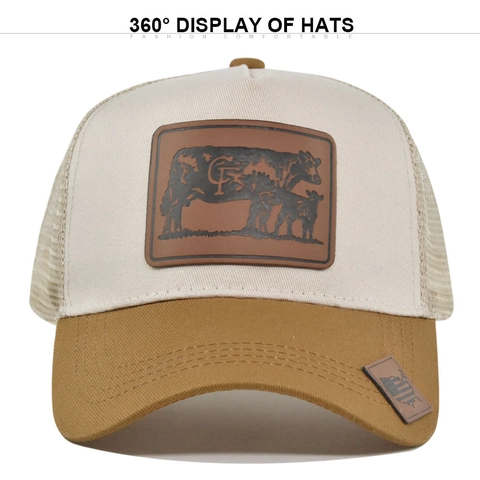 Gorra Trucker de Malla Retro Americana Para Hombres Mujeres Algodón Transpirable Gorra De Béisbol Con Parche De Cuero Sintético Animal Ajustable