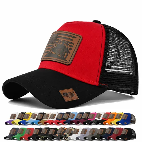 Retro Tractor Leather Patch Mesh Trucker Hat Breathable Adjustable Baseball Cap For Men Women Outdoor Sun Protection Mesh Hat