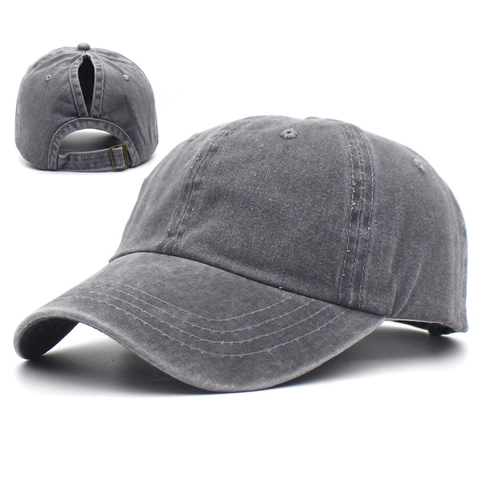 Cappello da Baseball in Cotone Lavato per Donna Regolabile con Foro per Coda di Cavallo Vintage Distressed Casual Outdoor