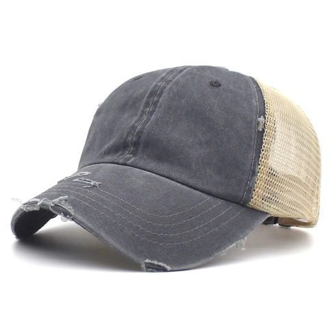 Berretto da Baseball in Cotone Lavato Distressed da Donna con Foro per Coda di Cavallo Cappello da Sole Traspirante Regolabile