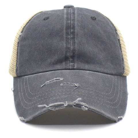 Berretto da Baseball in Cotone Lavato Distressed da Donna con Foro per Coda di Cavallo Cappello da Sole Traspirante Regolabile