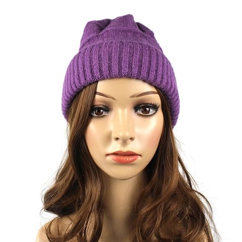 Berretto Beanie da Donna Invernale Caldo in Maglia a Costine con Risvolto Motivo a Nido d'Ape Filato di Lana per Adulti Bambini