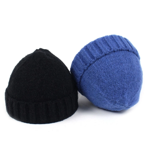 Berretto in Maglia Unisex Cappello Invernale Caldo Uomo Donna Tinta Unita Bordo Arrotolato Cuffia Skullcap