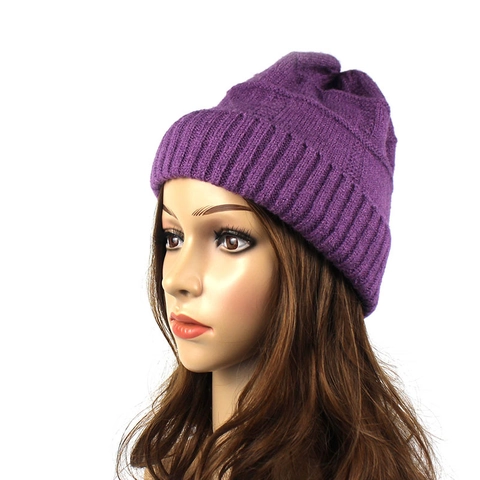 Berretto Beanie da Donna Invernale Caldo in Maglia a Costine con Risvolto Motivo a Nido d'Ape Filato di Lana per Adulti Bambini