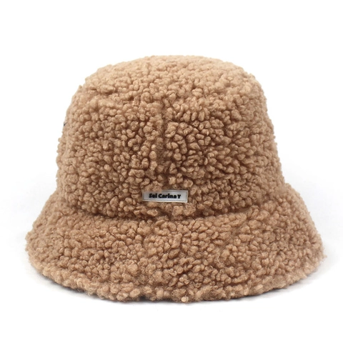 Women's Winter Faux Lamb Wool Bucket Hat Warm Teddy Fleece Fisherman Cap Thick Soft Solid Color Casual Autumn Winter Headwear