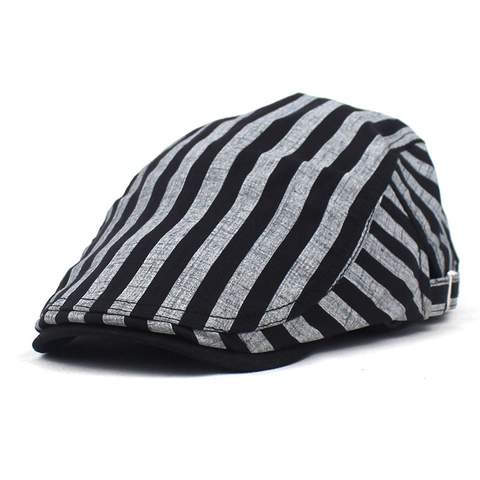 Unisex Baumwolle Gestreifte Schiebermütze Vintage Verstellbare Flache Kappe Atmungsaktive Sommer Baskenmütze Für Outdoor Sonnenschutz