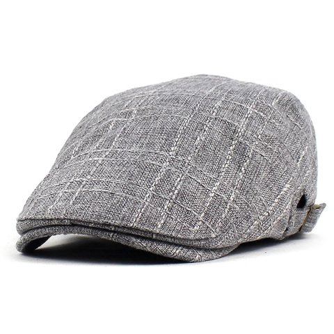 Boina Vintage a Cuadros para Hombre Mujer Algodón Lino Transpirable Gorra Plana Ajustable Sombrero Newsboy Retro Gatsby