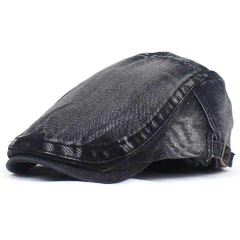 Retro Gewassen Denim Baret Platte Pet Voor Mannen Vrouwen Verstelbare Metalen Gesp Katoen Ivy Cap Britse Stijl Casual Zonnescherm Pet