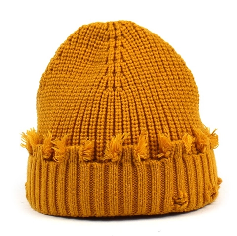 Vintage Distressed Knitted Beanie Korean Streetwear Warm Winter Acrylic Hat For Men Women Casual Solid Color Fringed Landlord Hat