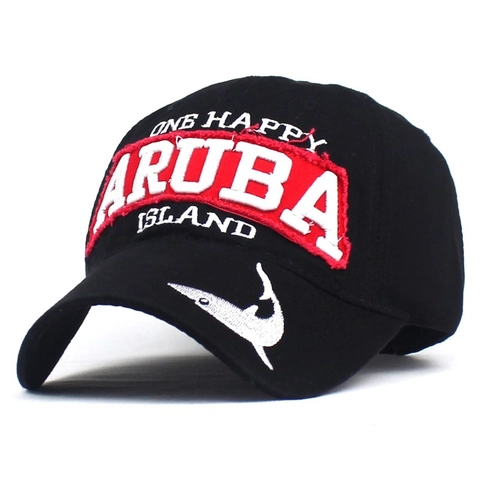 Berretto da Baseball in Cotone Aruba One Happy Island Ricamo per Uomo Donna Casual Motivo Squalo Cappello Parasole Regolabile