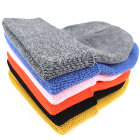 Winter Warm Knitted Beanie Hat Ribbed Acrylic Cuffed Skull Cap For Men Women Solid Color Outdoor Cold Weather Elastic Headwear