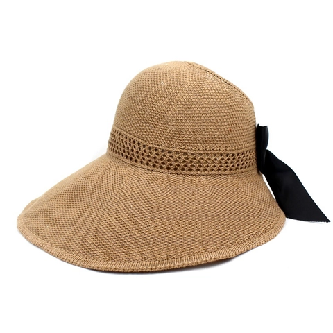 Women Large Brim Straw Sun Hat Foldable Paper Braid Beach Hat With Bow Elegant Hollow Knit Vacation Shading Summer Hat