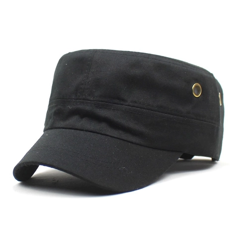 Men Cotton Flat Top Cadet Cap Adjustable Army Military Style Hat Solid Color Sun Protection Breathable Outdoor Sport Cap