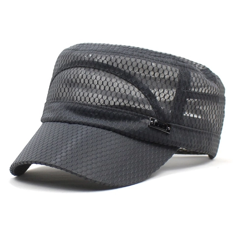 Ademende Gaas Militaire Pet Flat Top Cadet Cap Verstelbare Zonbescherming Buitensport Army Hat Voor Dames En Heren