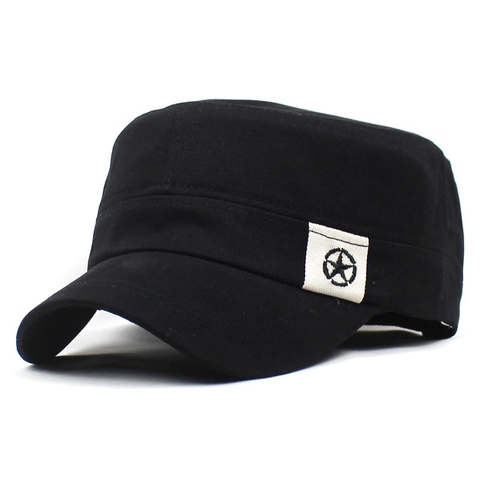 Berretto Cadet in Cotone Cappello a Cilindro Uomo Donna Sport all'Aperto Regolabile Vintage Army Military Style Star Patch Cap