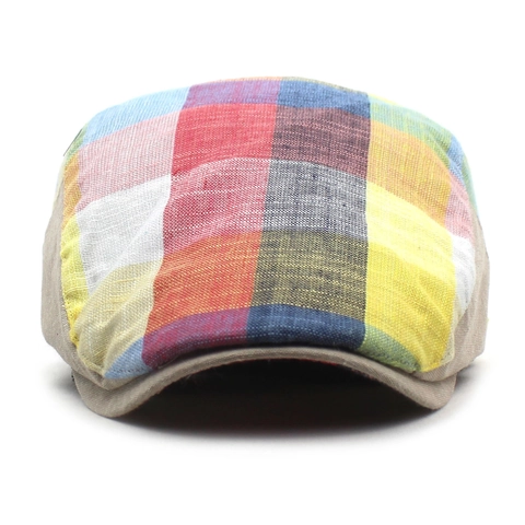 Berretto Newsboy Vintage a Quadri Uomo Donna in Cotone Lino Patchwork Regolabile Coppola Stile Britannico Cappello Casual da Sole