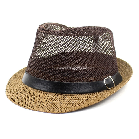 Cappello Fedora in Rete Traspirante Estivo per Uomo Donna Cappello da Sole Jazz in Paglia Con Fibbia in Metallo Fascia
