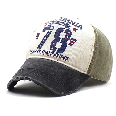 Berretto da Baseball Retro in Cotone Lavato California 78 Patchwork Varsity Sfilacciato Regolabile Cappello Parasole Sport Unisex