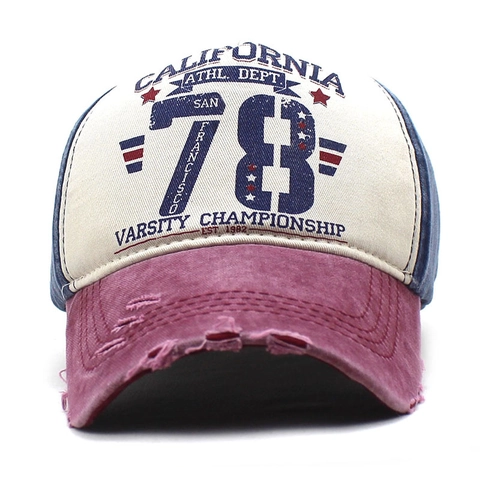 Berretto da Baseball Retro in Cotone Lavato California 78 Patchwork Varsity Sfilacciato Regolabile Cappello Parasole Sport Unisex