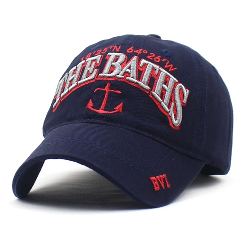 Nautische Anker Stickerei Baumwolle Baseballkappe Verstellbare Sonnenhut Mit Geografischen Koordinaten The Baths BVI Reisesouvenir