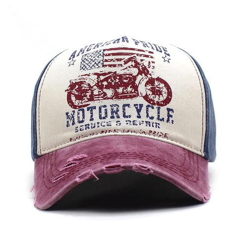Berretto da Baseball Vintage in Cotone Lavato per Uomo Donna Colorblock Consumato Motocicletta Stampa Lettere Cappello da Sole Regolabile