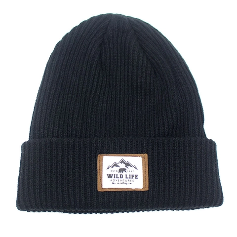 Men Women Retro Knit Beanie Hat Wild Life Adventures Patch Striped Cuffed Warm Outdoor Winter Woolen Skull Cap