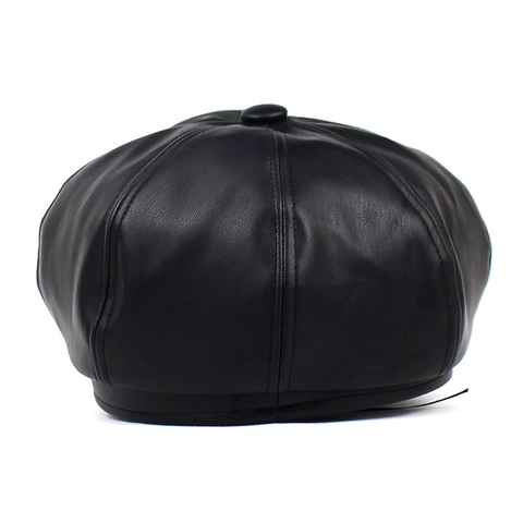 Gorra Octagonal de Cuero PU Vintage para Mujer Color Sólido Moda Gorra de Vendedor de Periódicos Otoño Invierno Cálido Boina de Ala Corta
