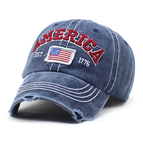 Vintage Zerrissen Gewaschene Baumwolle Baseballkappe Amerika 1776 Amerikanische Flagge Bestickt Verstellbar Unisex Sonnenhut