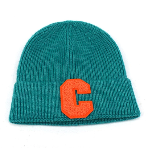 Berretto a Maglia a Costine con Patch Lettera C da Donna Morbido Caldo Acrilico Invernale con Risvolto Casual Outdoor Skullies Donna