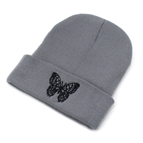 Women Butterfly Embroidery Beanie Hat Winter Warm Acrylic Knit Ribbed Cuffed Skull Cap For Outdoor Daily Fashion