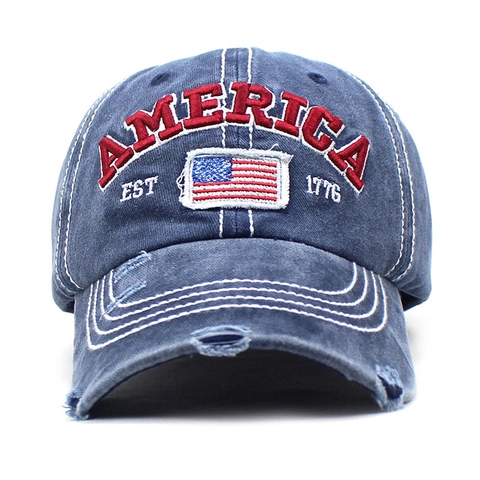 Vintage Zerrissen Gewaschene Baumwolle Baseballkappe Amerika 1776 Amerikanische Flagge Bestickt Verstellbar Unisex Sonnenhut
