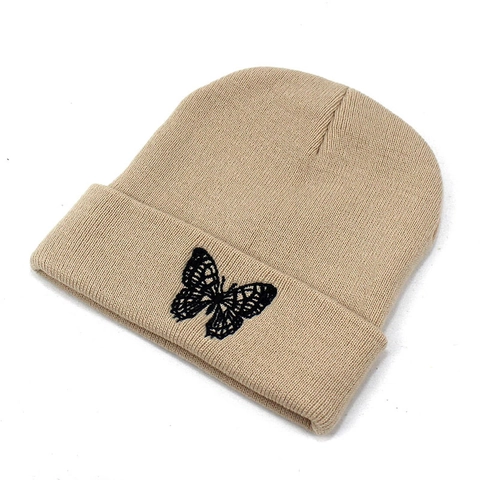 Women Butterfly Embroidery Beanie Hat Winter Warm Acrylic Knit Ribbed Cuffed Skull Cap For Outdoor Daily Fashion