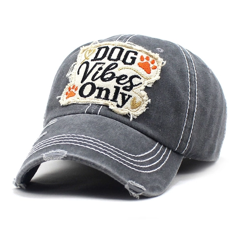Berretto da Baseball in Cotone Lavato Vintage Distressed Dog Vibes Only Ricamo Regolabile Protezione Solare Uomo Donna
