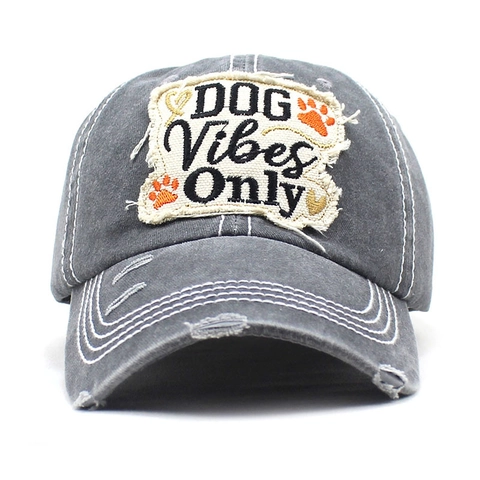 Berretto da Baseball in Cotone Lavato Vintage Distressed Dog Vibes Only Ricamo Regolabile Protezione Solare Uomo Donna