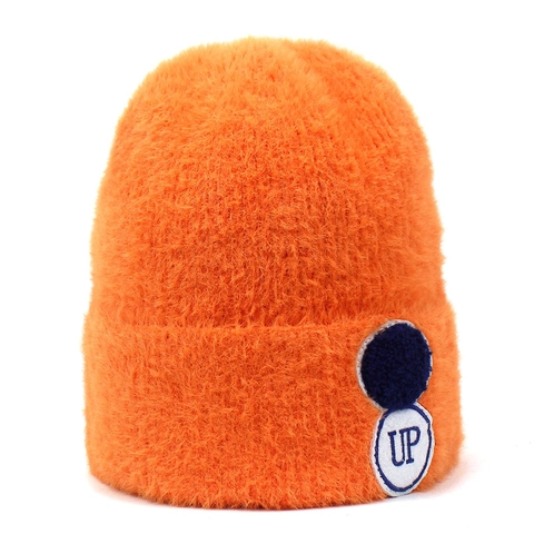Dames Imitatiebont Nerts Beanie Winter Warm Verengaren Gebreide Muts Met UP Letter Patch Mode Pluche Zachte Effen Kleur Skull Cap