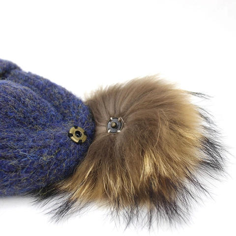 Women's Winter Acrylic Knit Beanie Hat With Detachable Large Faux Raccoon Fur Pom-pom Warm Ribbed Cuff Slouchy Skull Cap