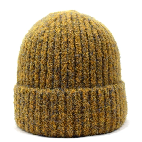 Damen Mischfarben Strickmütze Herbst Winter Warm Winddicht Grobstrick Umschlag Skull Cap Melange Wollgarn Gestrickte Mütze Accessoire